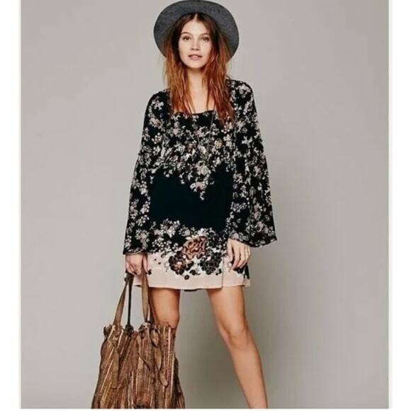 Free People Chinoiserie Boho Babydoll Dress Size Medium - Picture 1 of 10